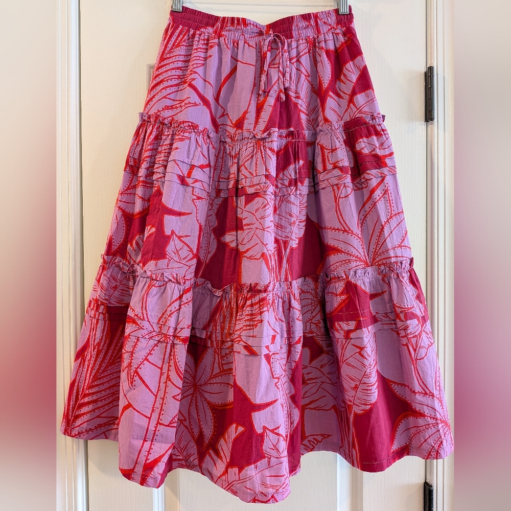 Pinch Floral Tropical Tiered Midi Skirt Size S Resortwear Beach Vacation NWT